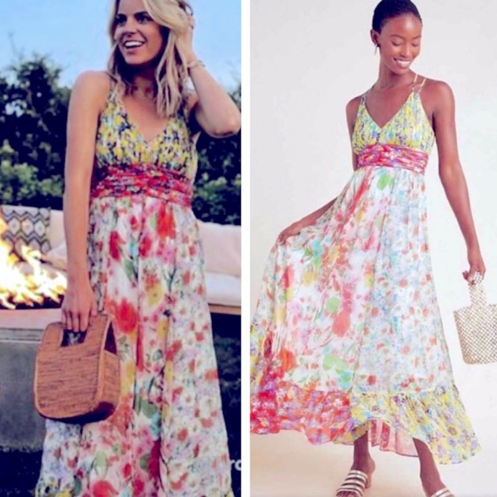 Anthropologie Malibu Floral Patchwork Print Maxi Dress Size 4